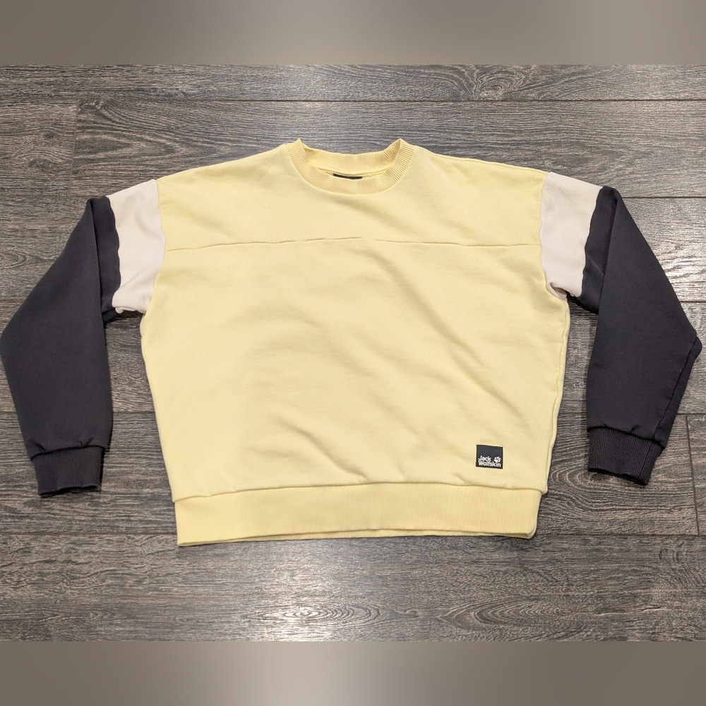 JACK WOLFSKIN Organic Cotton Yellow Colour Block Sweatshirt Women's Size Small